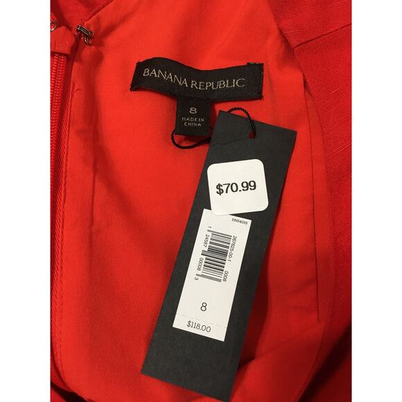 NWT Banana Republic Red Romper 8, Banded Waist Cuffed Hem Short Sleeves Pockets - Picture 4 of 6